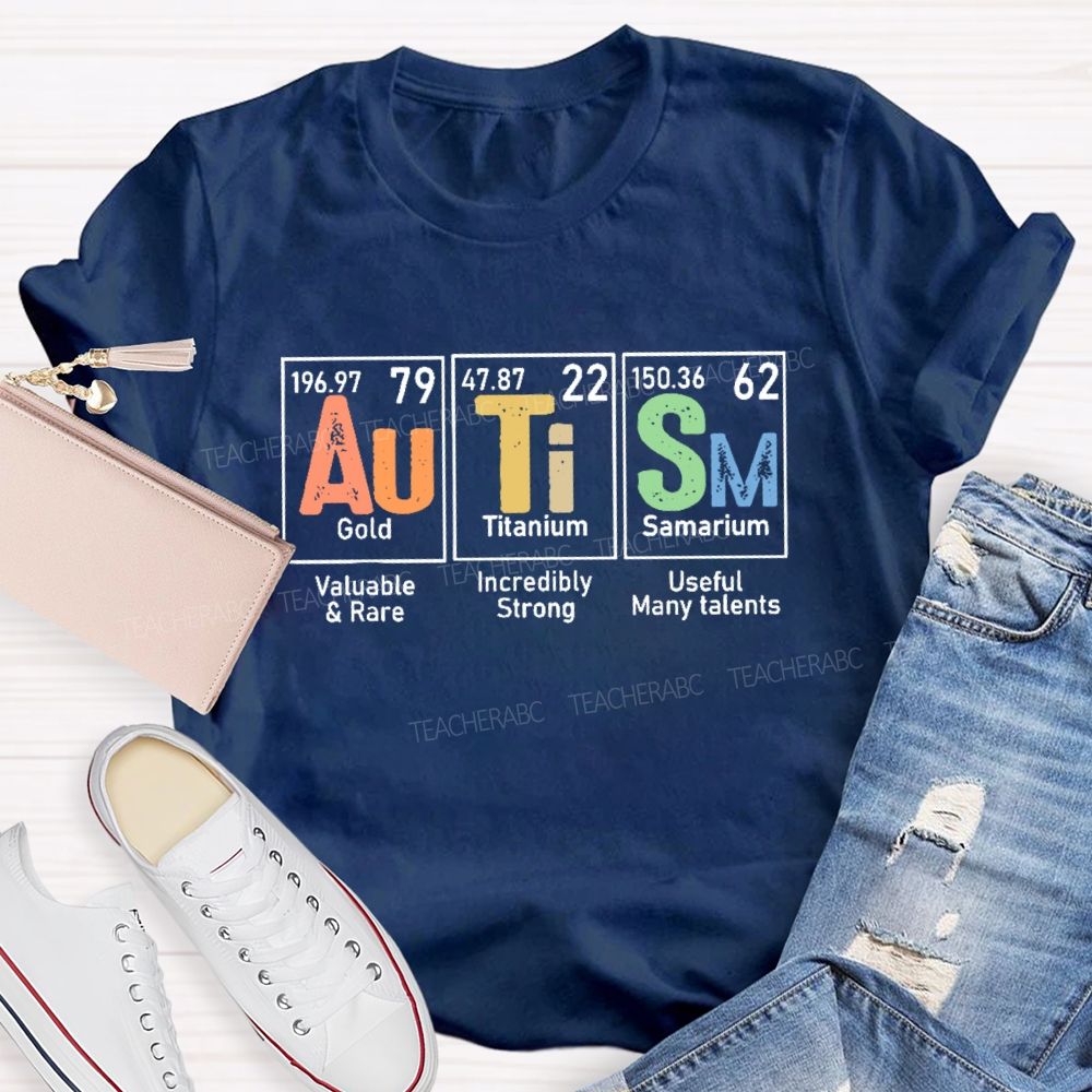 Autism Gold Titanium Samarium Teacher T-shirt
