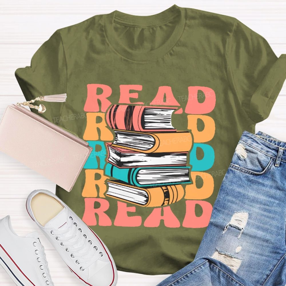 Read Books Colorful Letters Graphics Teacher T-shirt