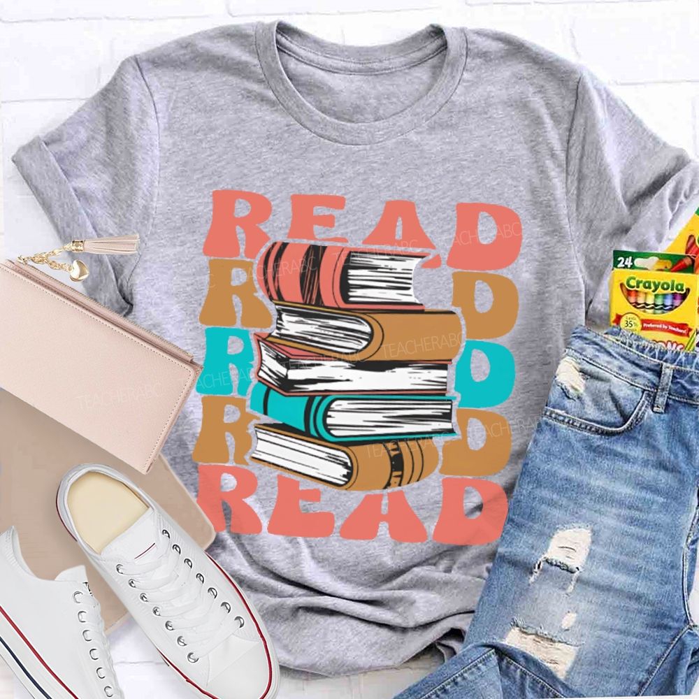 Read Books Colorful Letters Graphics Teacher T-shirt