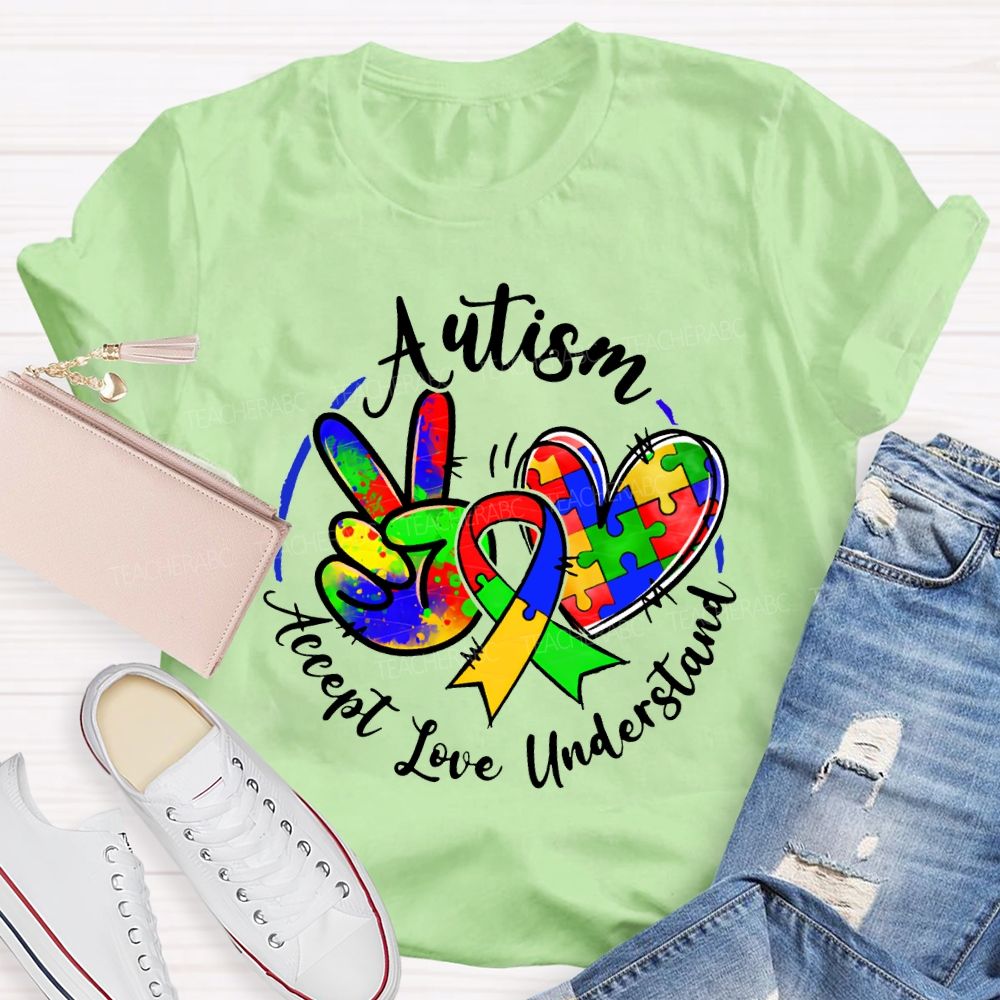 Autism Accept Understand Love Color Printing Teacher T-shirt