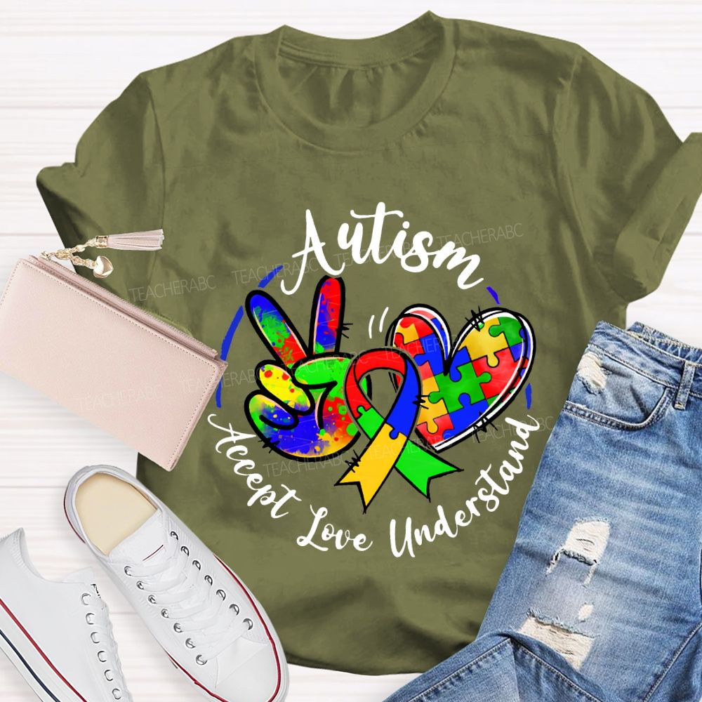 Autism Accept Understand Love Color Printing Teacher T-shirt