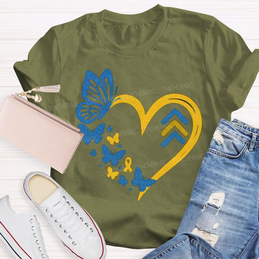 Down Syndrome Awareness Butterflies And Hearts Teacher T-shirt