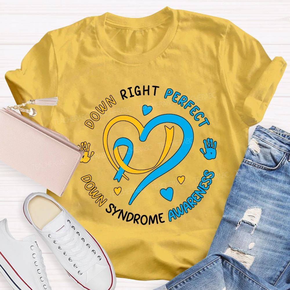 Down Right Perfect Down Syndrome Awareness Teacher T-shirt