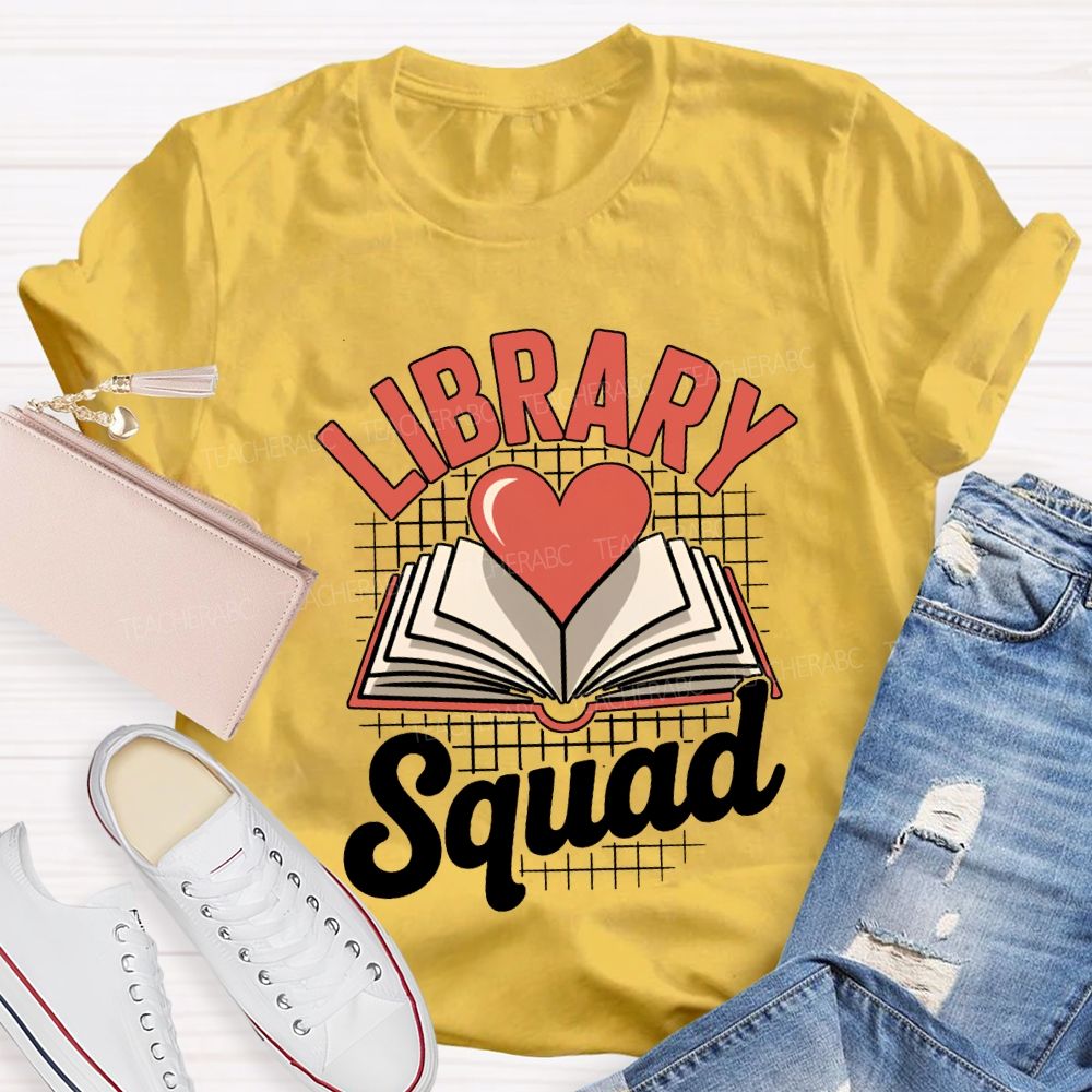 School Library Squad Hearts And Books T-shirt