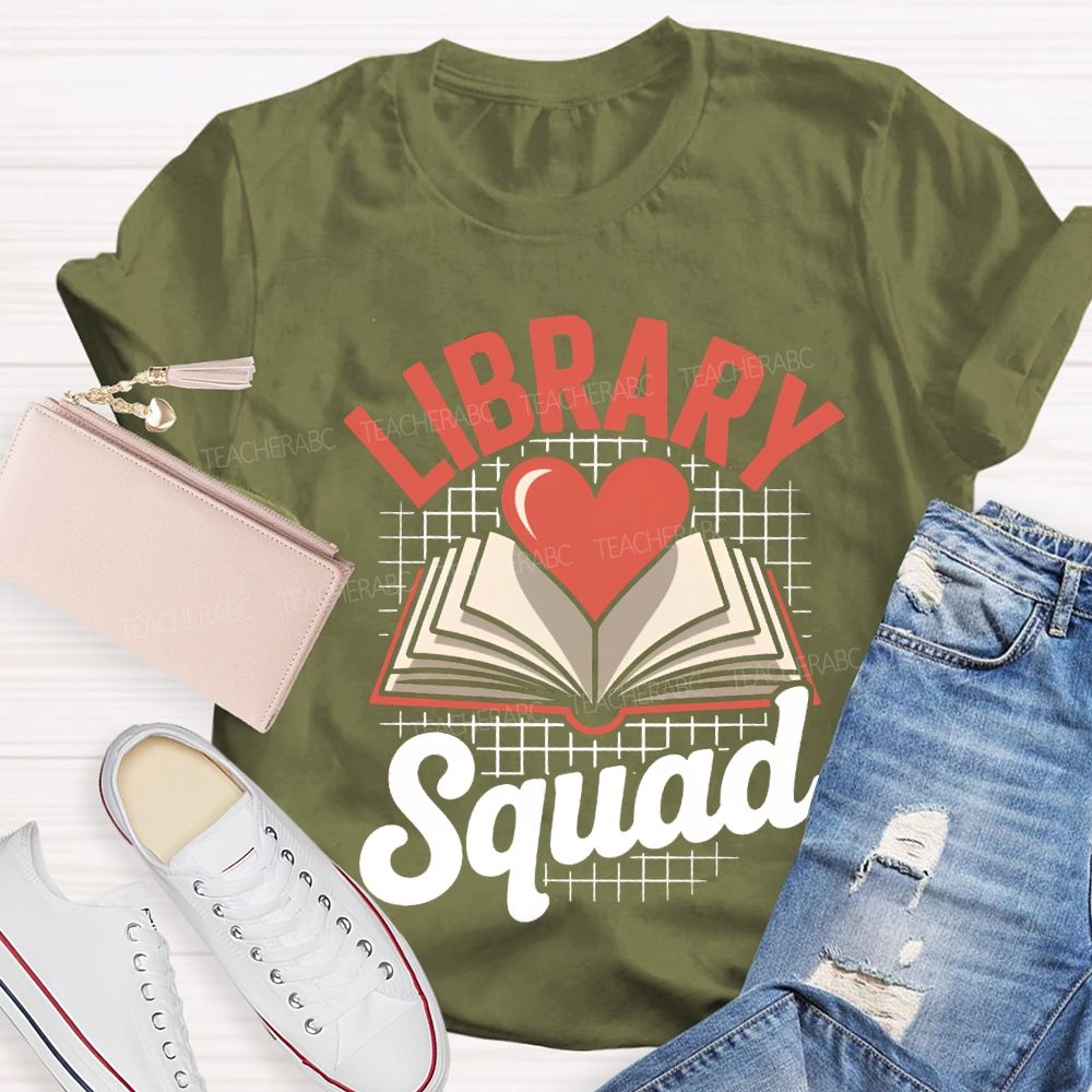 School Library Squad Hearts And Books T-shirt