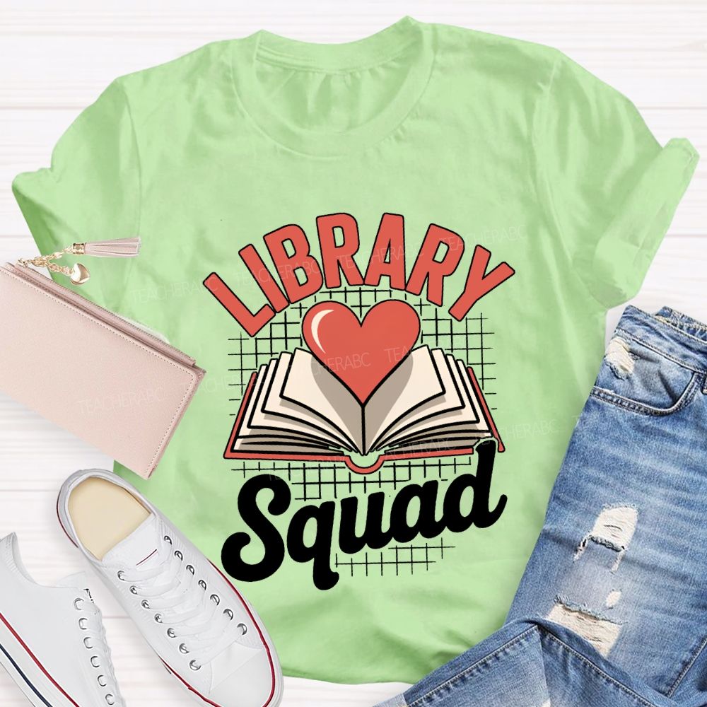 School Library Squad Hearts And Books T-shirt