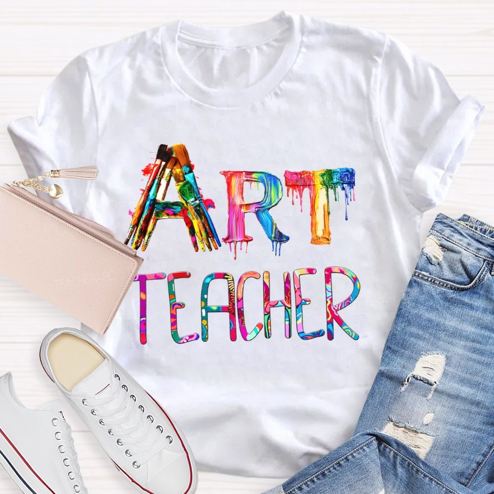 Art Teacher Colorful Tie-Dye Art Font Teacher T-shirt