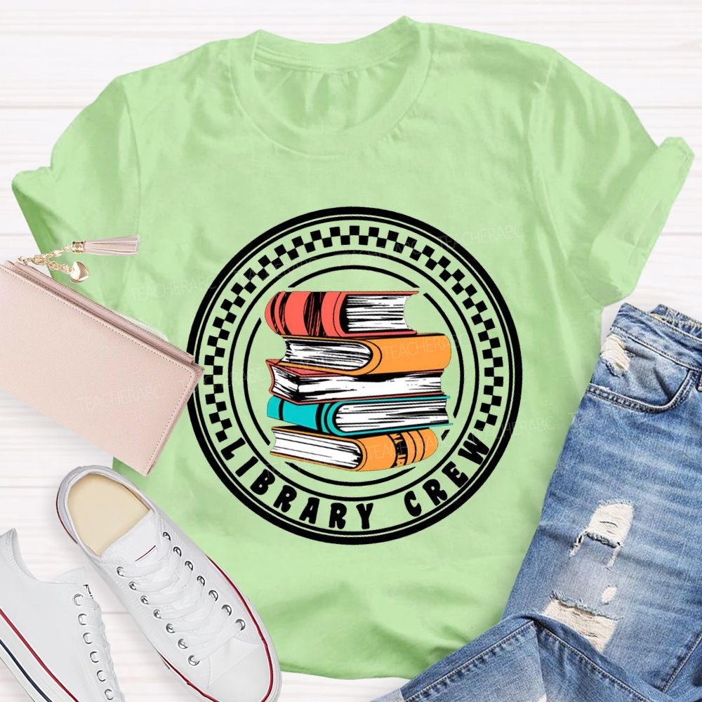 Library Crew Colored Books T-shirt
