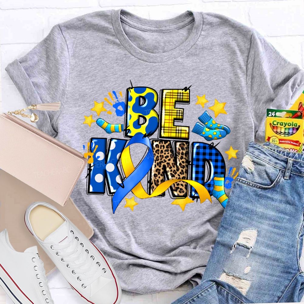 Be Kind Stars And Polka Dot Leopard Print Font Teacher T-shirt