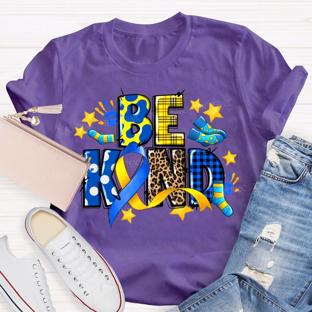 Be Kind Stars And Polka Dot Leopard Print Font Teacher T-shirt