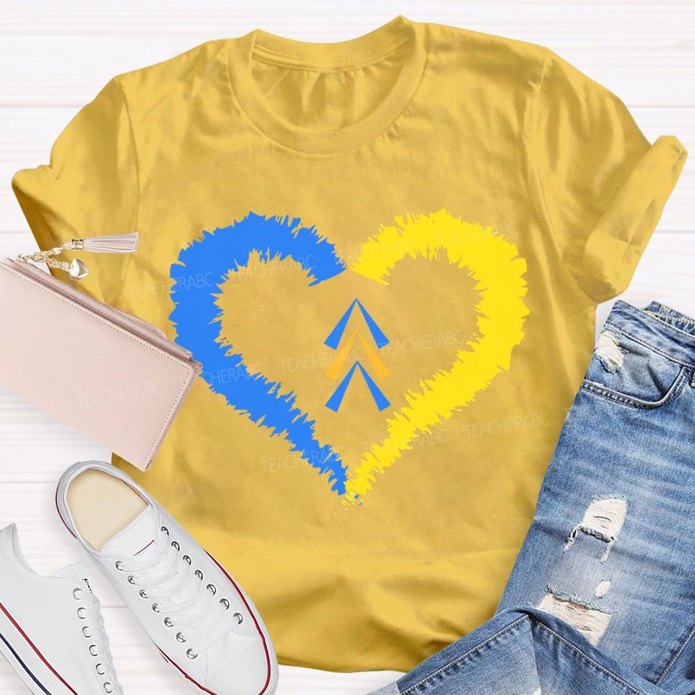 Down Syndrome Awareness Heart Print Teacher T-shirt