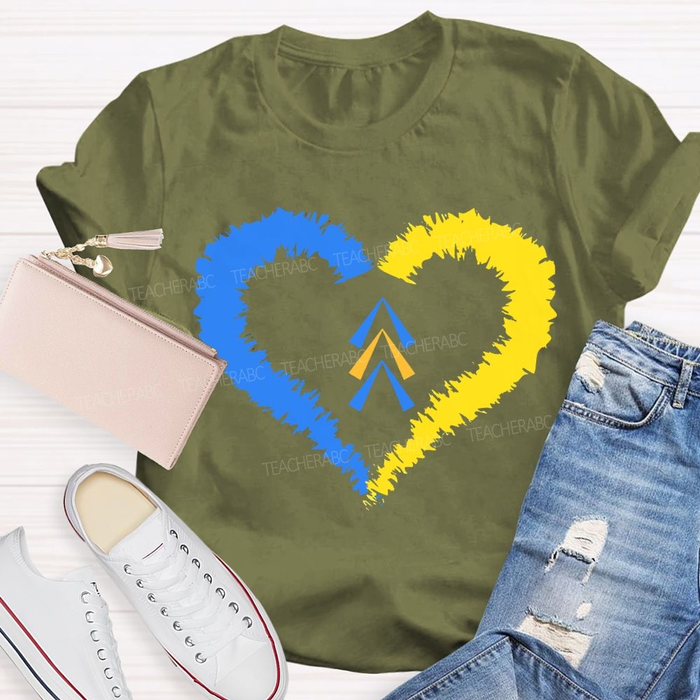 Down Syndrome Awareness Heart Print Teacher T-shirt