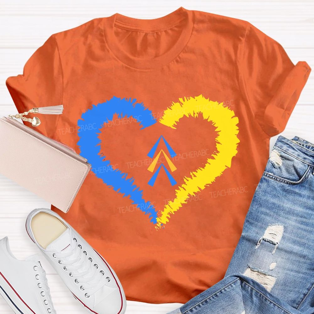 Down Syndrome Awareness Heart Print Teacher T-shirt