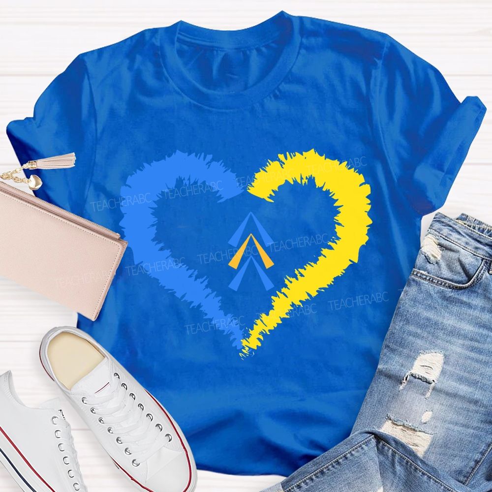 Down Syndrome Awareness Heart Print Teacher T-shirt