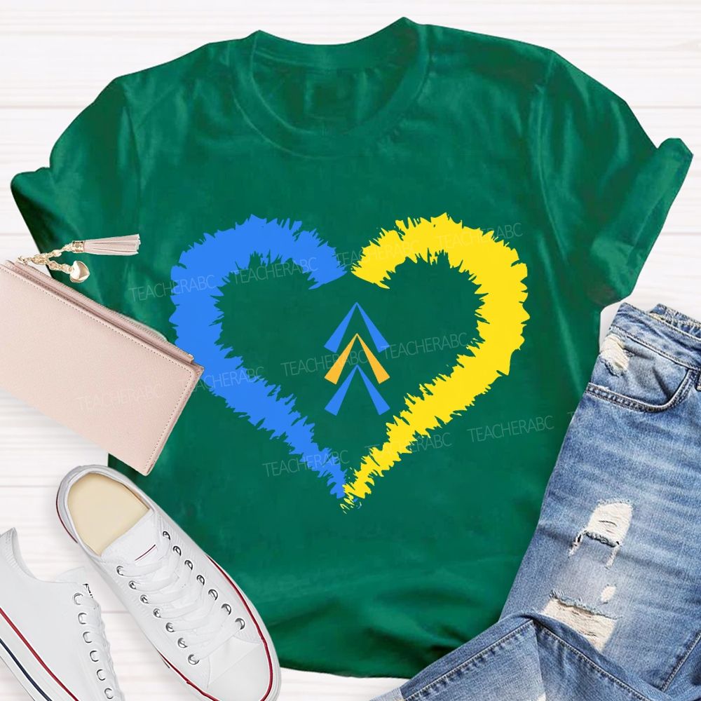 Down Syndrome Awareness Heart Print Teacher T-shirt