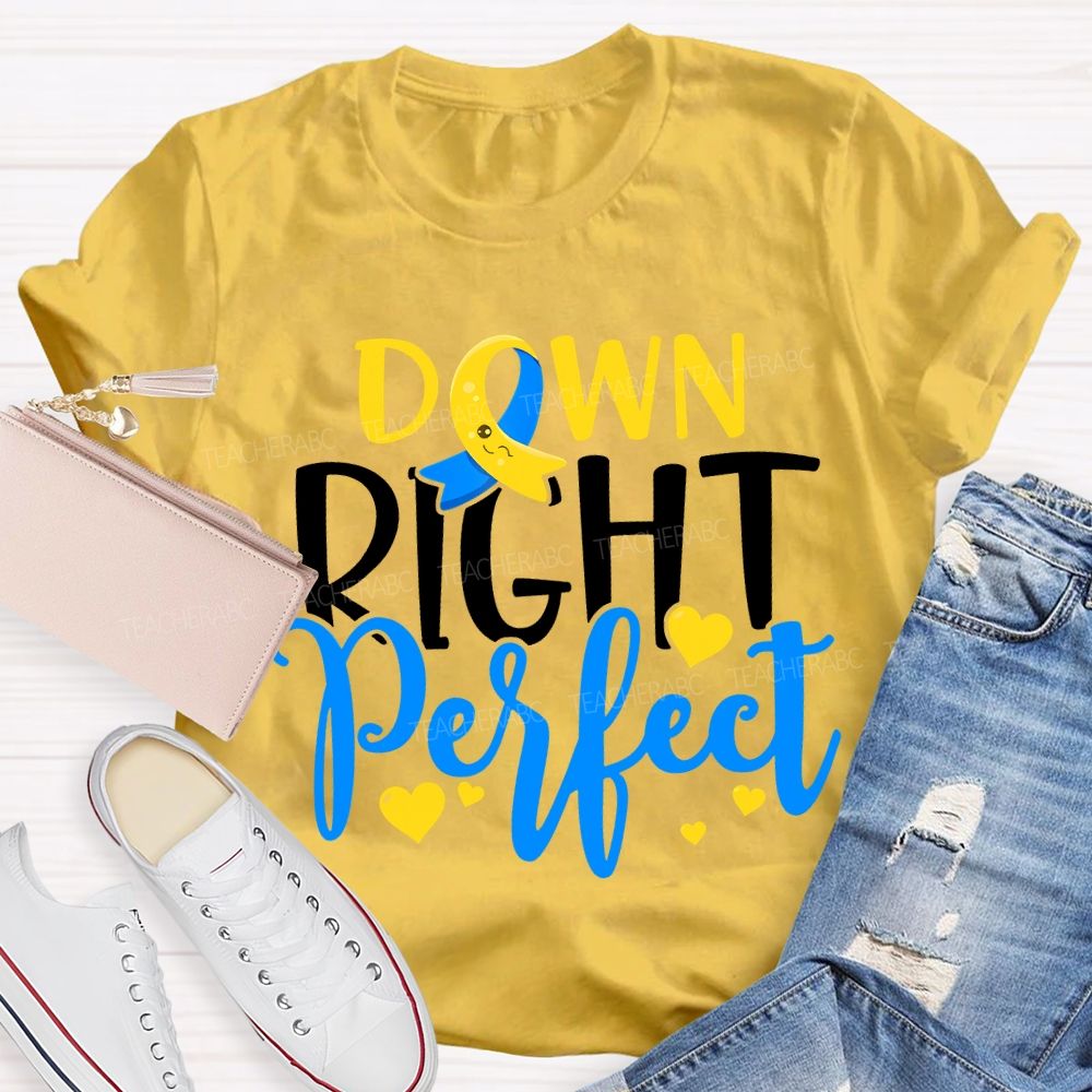 Down Right Perfect Down Syndrome Awareness Teacher T-shirt