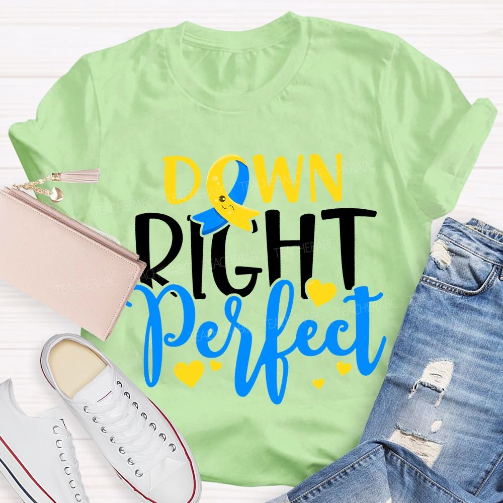 Down Right Perfect Down Syndrome Awareness Teacher T-shirt