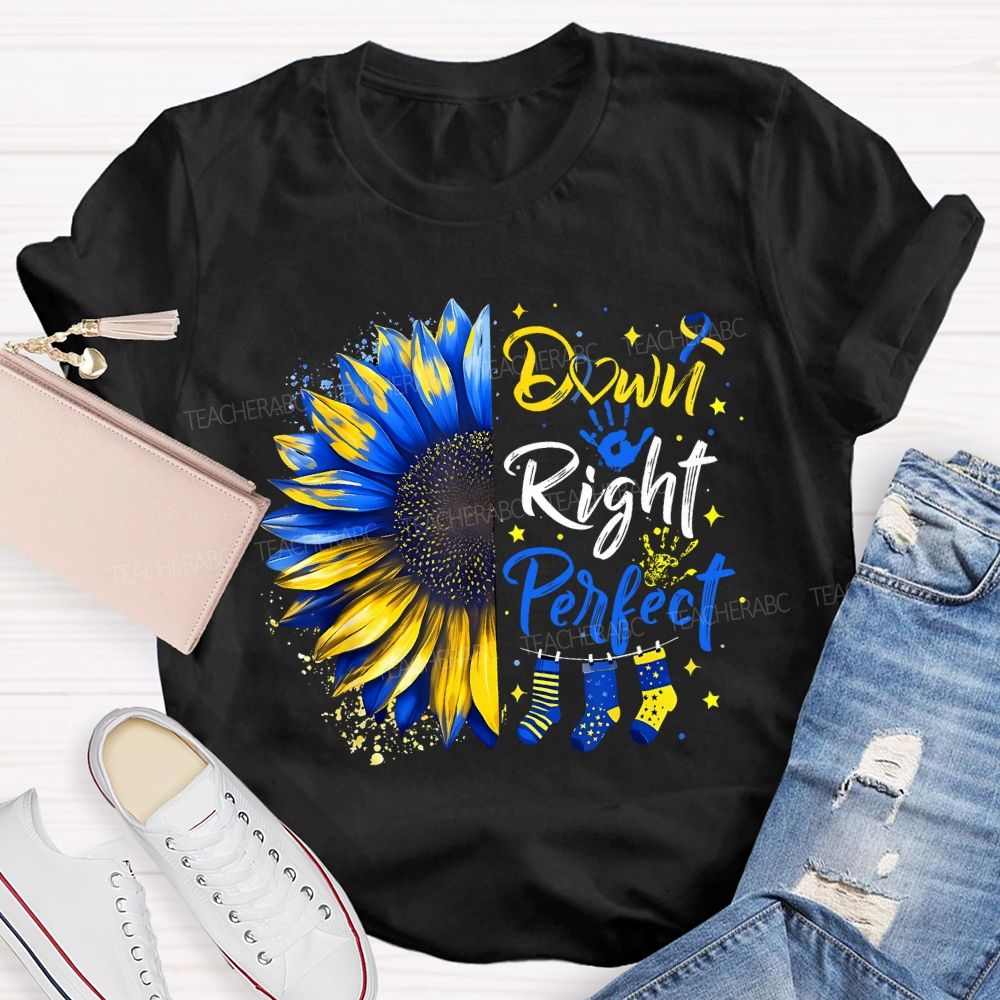 Down Right Perfect Down Syndrome Awareness Teacher T-shirt