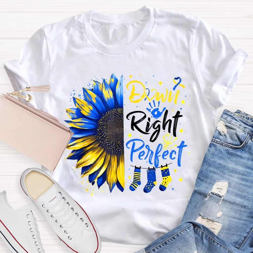 Down Right Perfect Down Syndrome Awareness Teacher T-shirt
