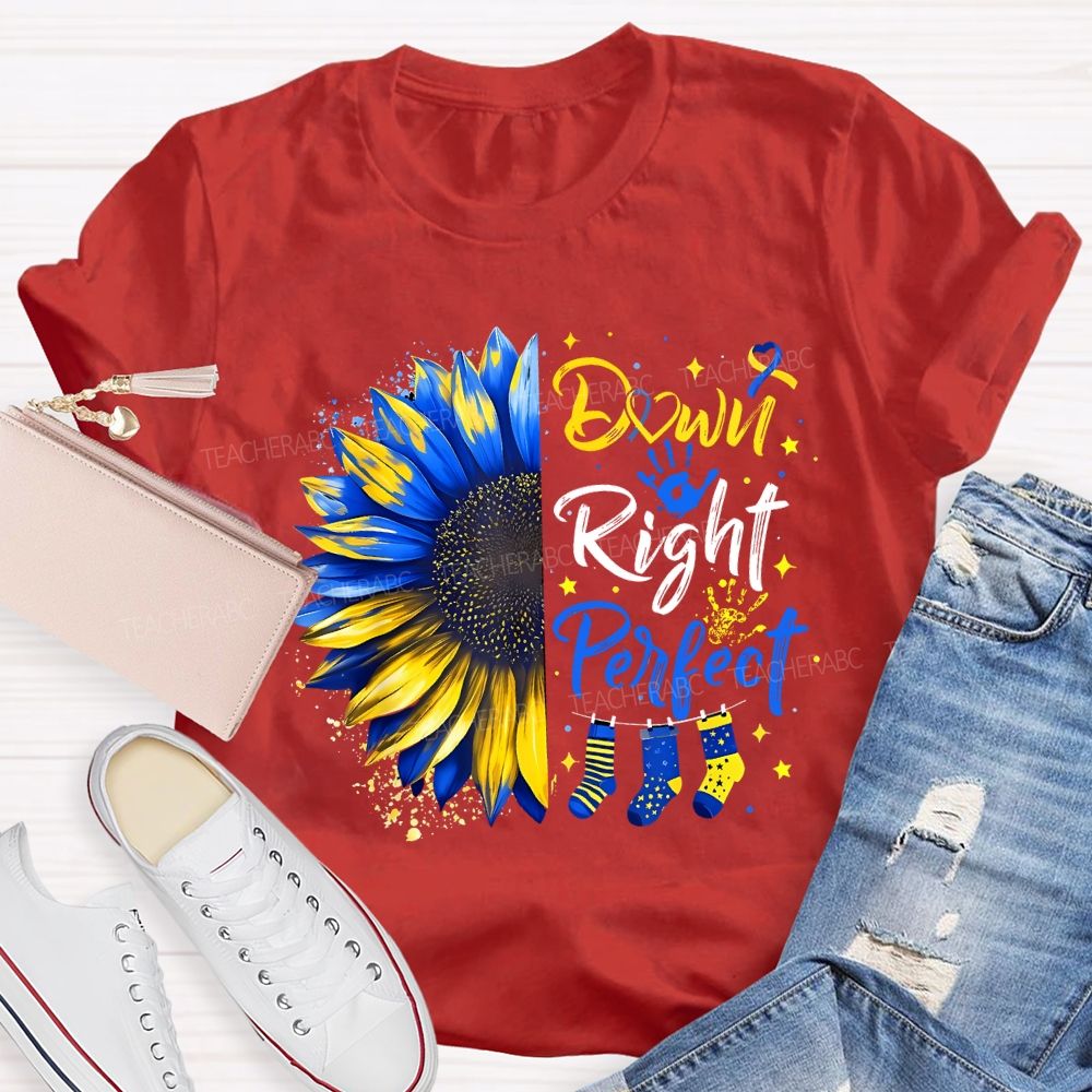 Down Right Perfect Down Syndrome Awareness Teacher T-shirt