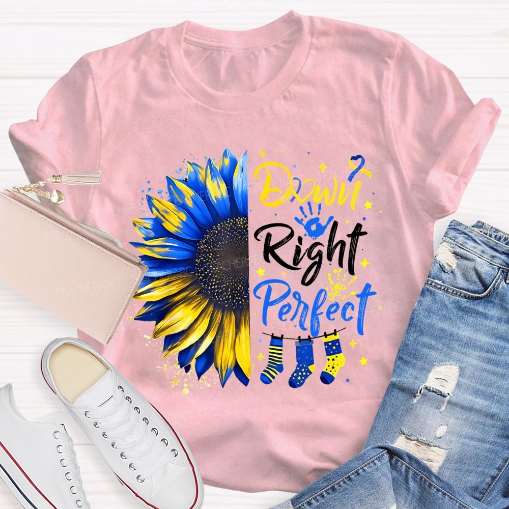 Down Right Perfect Down Syndrome Awareness Teacher T-shirt