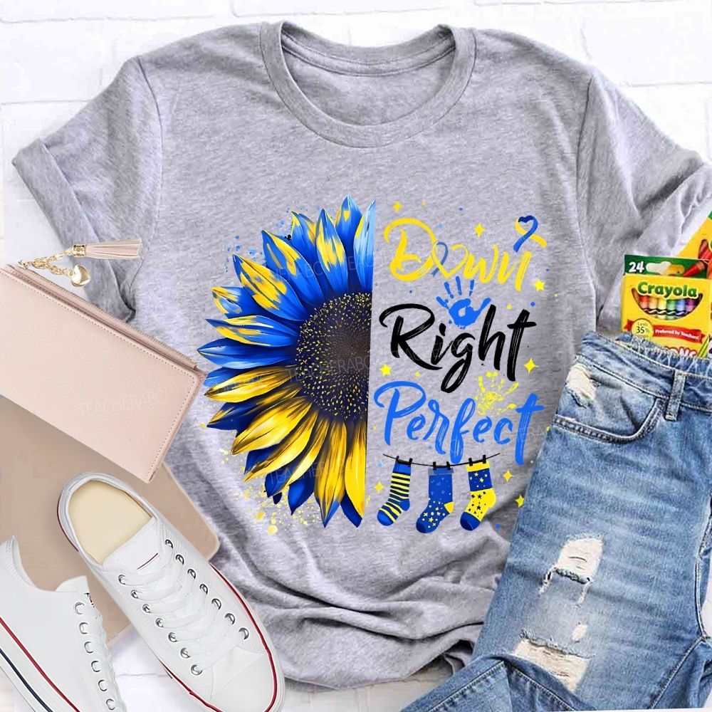 Down Right Perfect Down Syndrome Awareness Teacher T-shirt