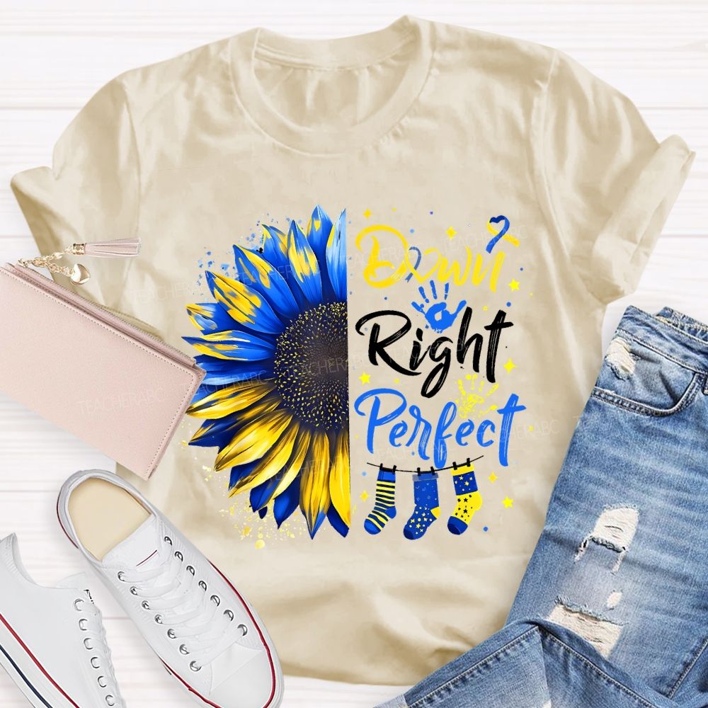 Down Right Perfect Down Syndrome Awareness Teacher T-shirt