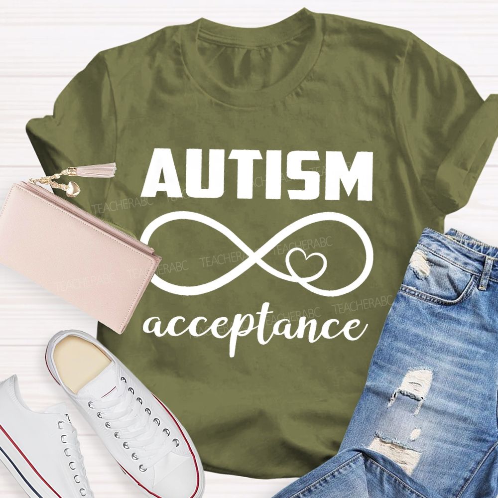 Autism Acceptance Infinity Symbol Heart Teacher T-shirt