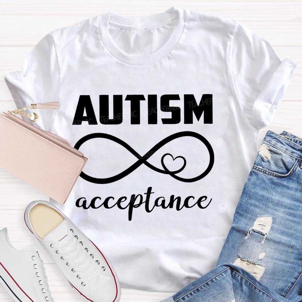 Autism Acceptance Infinity Symbol Heart Teacher T-shirt
