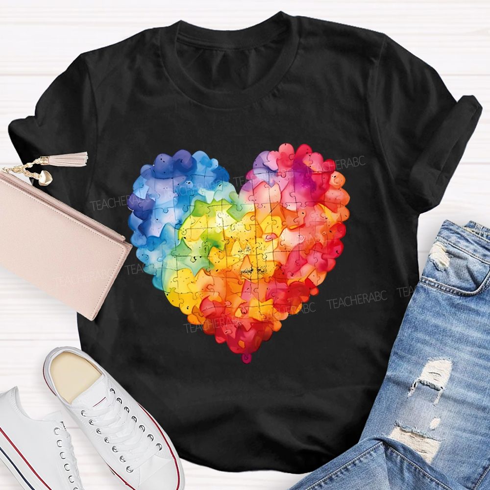 Love Colorful Puzzle Pattern Teacher T-shirt