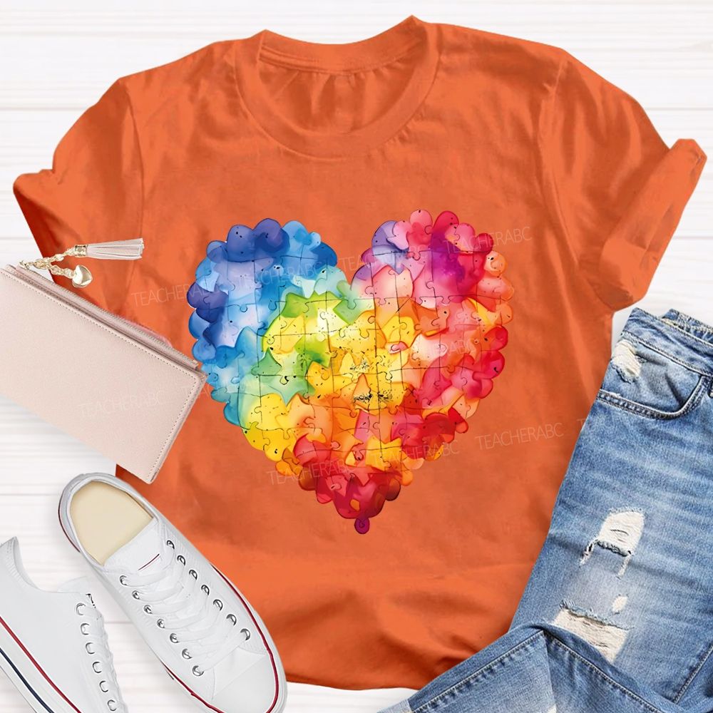 Love Colorful Puzzle Pattern Teacher T-shirt