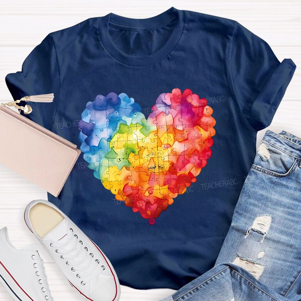Love Colorful Puzzle Pattern Teacher T-shirt