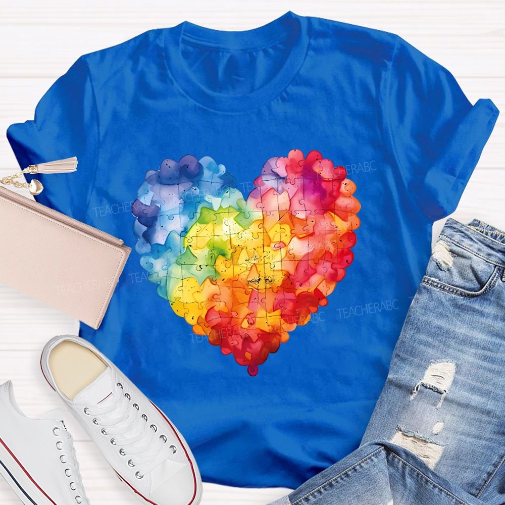Love Colorful Puzzle Pattern Teacher T-shirt