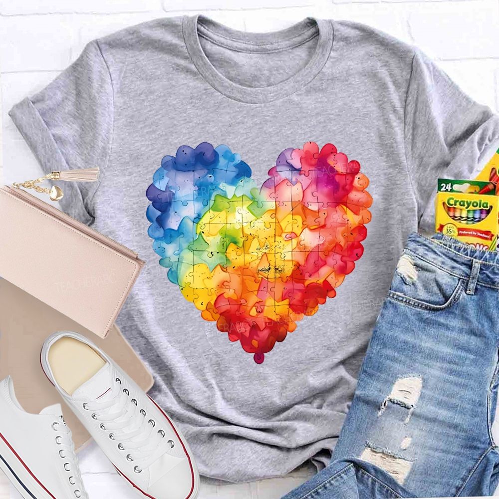 Love Colorful Puzzle Pattern Teacher T-shirt