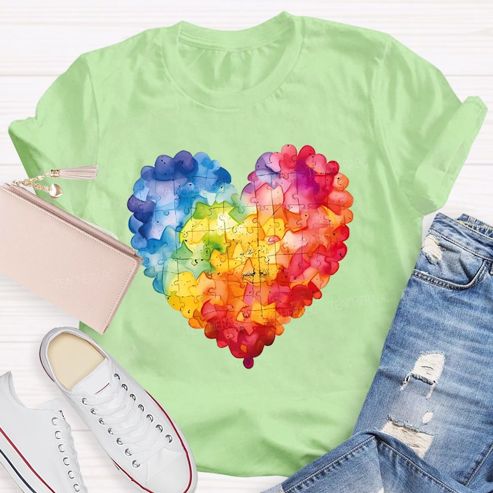 Love Colorful Puzzle Pattern Teacher T-shirt