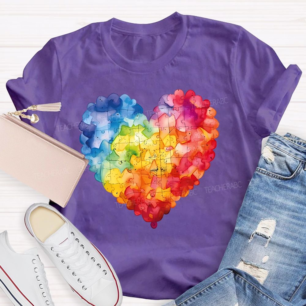 Love Colorful Puzzle Pattern Teacher T-shirt