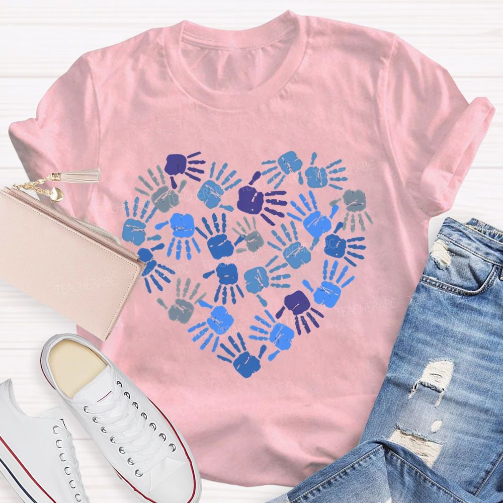 Autism Awareness Handprint Graphic Teacher T-shirt