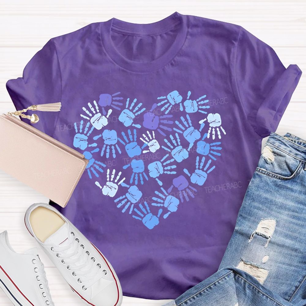 Autism Awareness Handprint Graphic Teacher T-shirt