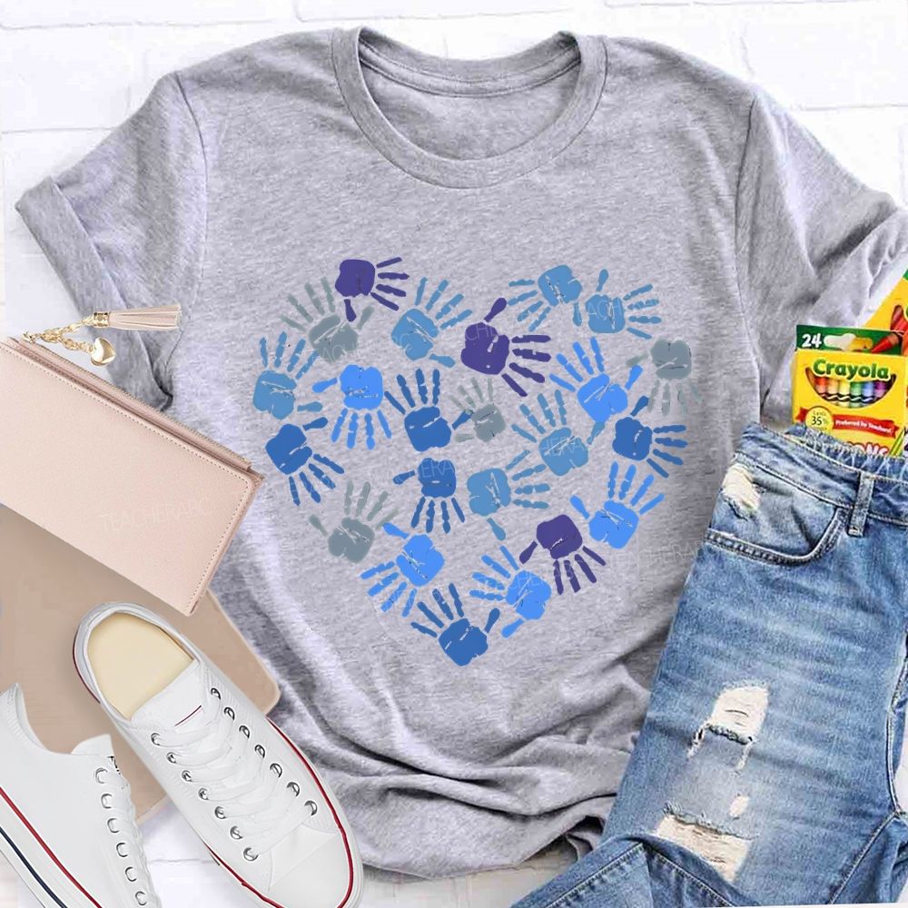 Autism Awareness Handprint Graphic Teacher T-shirt