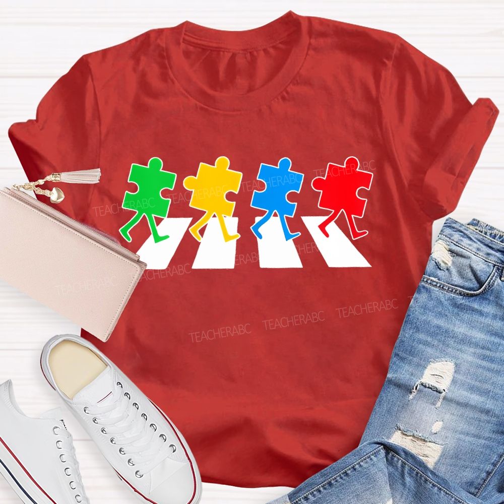Autism Puzzle Zebra Crossing Teacher T-shirt
