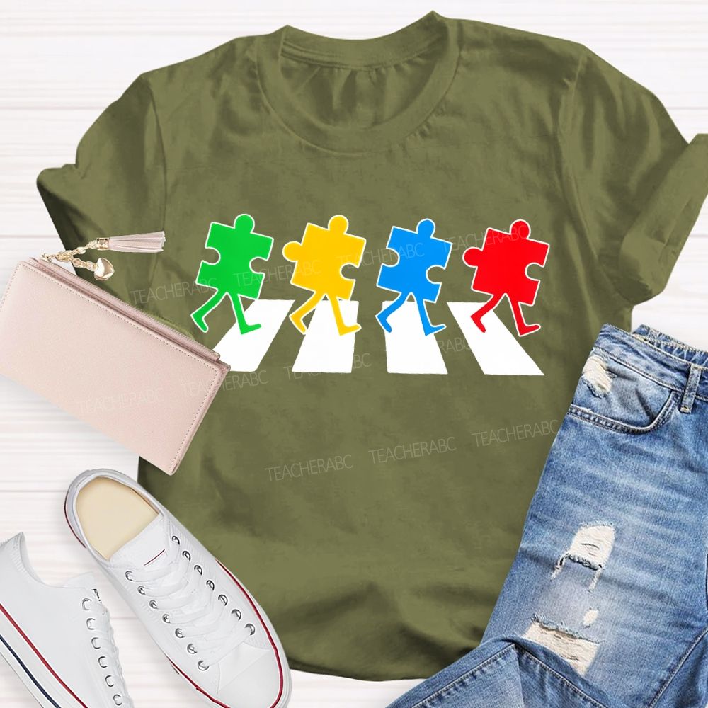 Autism Puzzle Zebra Crossing Teacher T-shirt