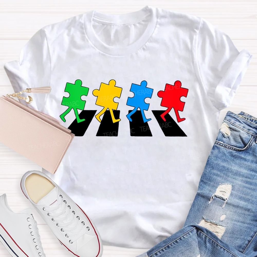 Autism Puzzle Zebra Crossing Teacher T-shirt