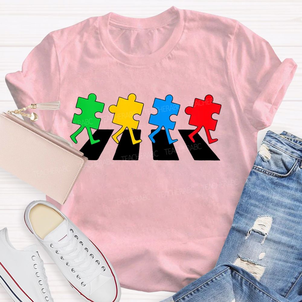 Autism Puzzle Zebra Crossing Teacher T-shirt