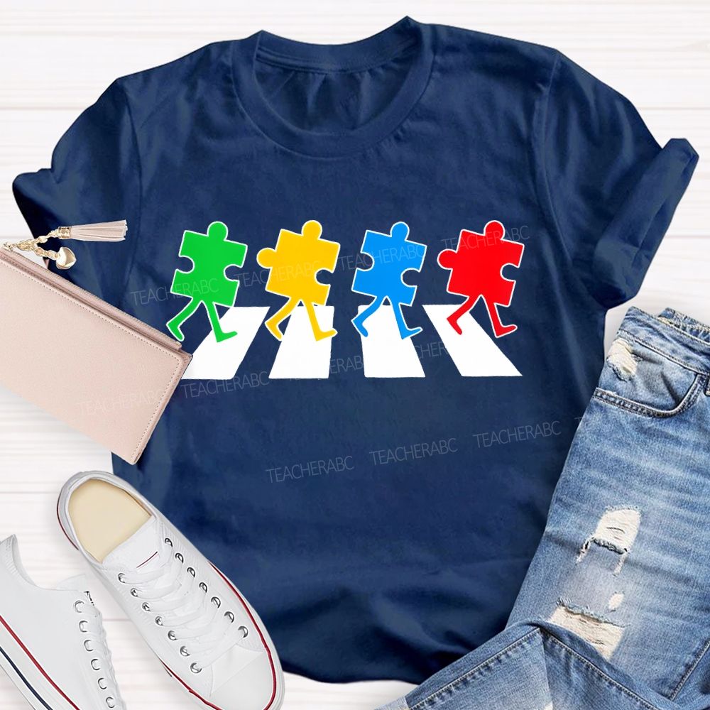 Autism Puzzle Zebra Crossing Teacher T-shirt