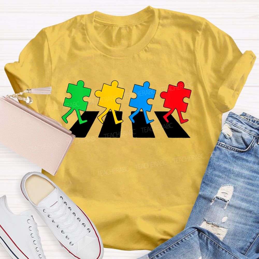 Autism Puzzle Zebra Crossing Teacher T-shirt