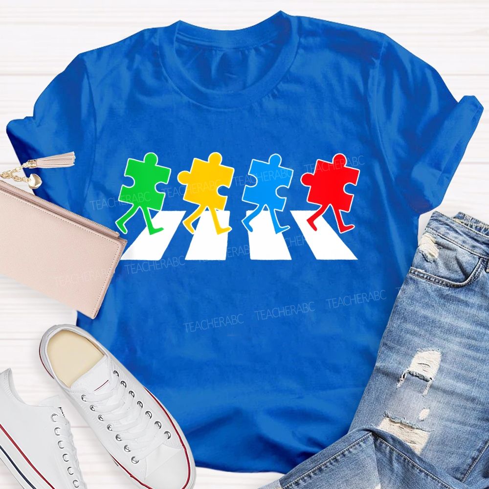 Autism Puzzle Zebra Crossing Teacher T-shirt