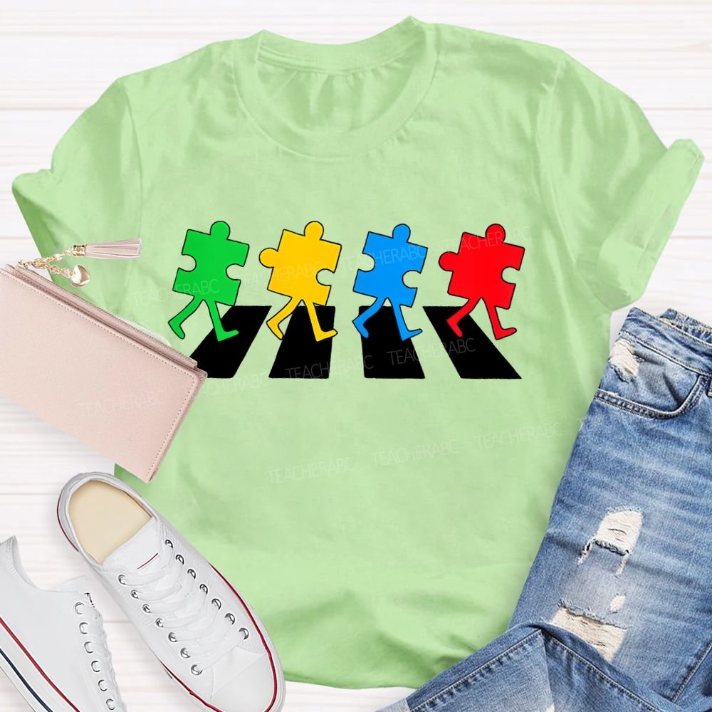 Autism Puzzle Zebra Crossing Teacher T-shirt