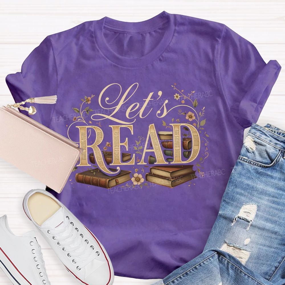 Let's Read Vintage Patterns Teacher T-shirt