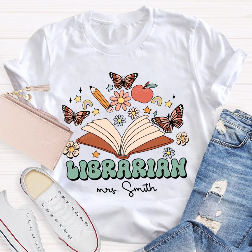 Personalized Name Librarian Butterflies And Flowers T-shirt
