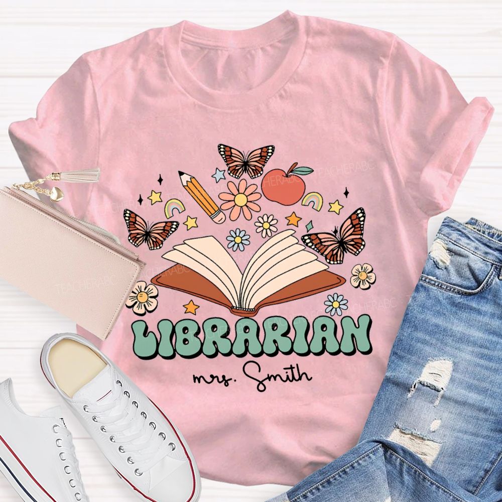 Personalized Name Librarian Butterflies And Flowers T-shirt